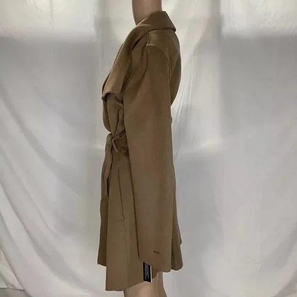 NEW TAHARI Women's Coat Ella Belted Wool Blend Size M Camel - Picture 7 of 7